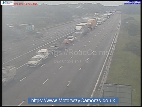 #M6 Northbound has three lanes CLOSED between J18 (Middlewich / Holmes Chapel) and J19 (Tabley Interchange) due to an accident - Road not expected to fully re-open before 14:00 - Latest @ Roadca.ms/2806