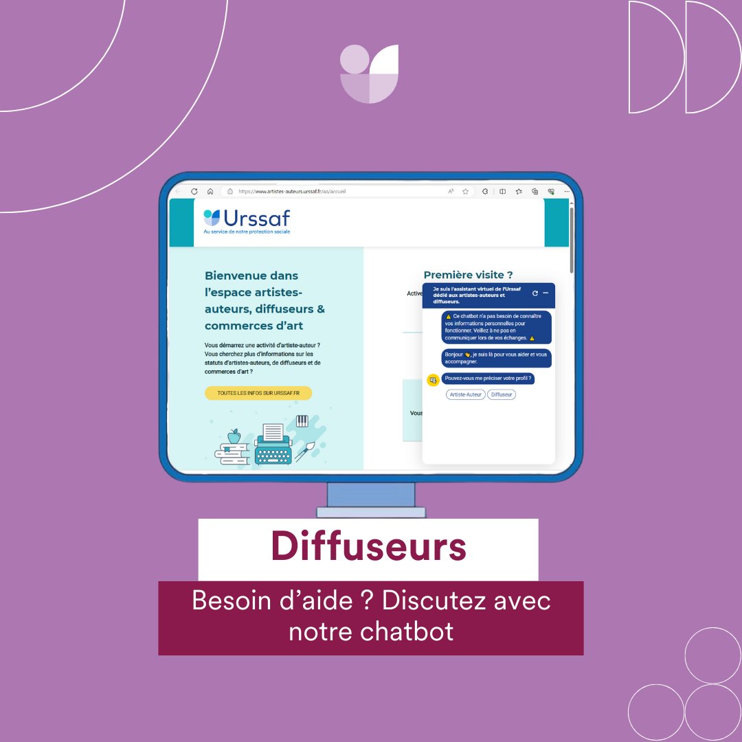 urssaf's tweet image. [#Diffuseurs] 📢 Votre chatbot dédié est désormais disponible ! Échangez dès à présent avec notre assistant virtuel qui répondra à vos questions sur vos différentes démarches sociales et fiscales et bien + encore ! 💬
➡️ Essayez-le dès à présent : bit.ly/4aPWorI