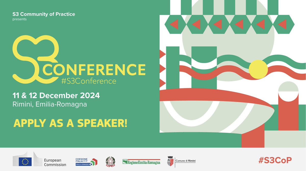 S3 Community of Practice (#S3CoP) (@s3cop_eu) on Twitter photo 📢 Call for speakers!
Are you a 🇪🇺 regional/national policy maker, #S3 practitioner or researcher? You are invited to apply as a speaker at the #S3Conference, happening on 11-12 December 2024 in Rimini, <a href="/RegioneER/">Regione Emilia-Romagna</a>
Apply here 👉 tinyurl.com/22wzzf3a 📢 Call for speakers!
Are you a 🇪🇺 regional/national policy maker, #S3 practitioner or researcher? You are invited to apply as a speaker at the #S3Conference, happening on 11-12 December 2024 in Rimini, <a href="/RegioneER/">Regione Emilia-Romagna</a>
Apply here 👉 tinyurl.com/22wzzf3a
