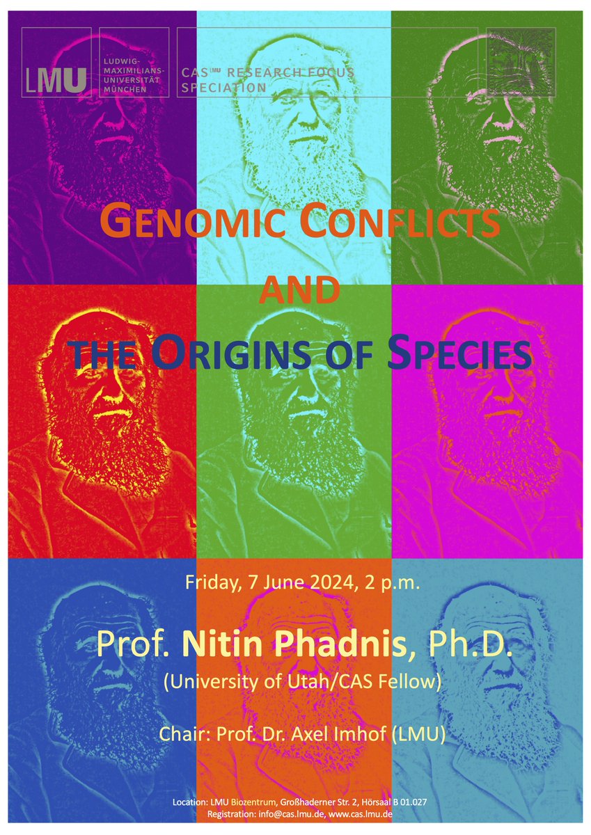 CAS_LMU (@cas_lmu) on Twitter photo This Friday, 7 June @ 2pm <a href="/Nitin_Phadnis/">Nitin Phadnis</a> <a href="/UUtah/">University of Utah</a> will talk about “Genomic Conflicts and the Origins of Species” @ LMU Biocenter. Chair: Axel Imhof @BMC_cores. Nitin is #CASFellow of the new #CASResearchFocus "The Evolution of Incompatibilities. Molecular Mechanisms of Speciation". This Friday, 7 June @ 2pm <a href="/Nitin_Phadnis/">Nitin Phadnis</a> <a href="/UUtah/">University of Utah</a> will talk about “Genomic Conflicts and the Origins of Species” @ LMU Biocenter. Chair: Axel Imhof @BMC_cores. Nitin is #CASFellow of the new #CASResearchFocus "The Evolution of Incompatibilities. Molecular Mechanisms of Speciation".