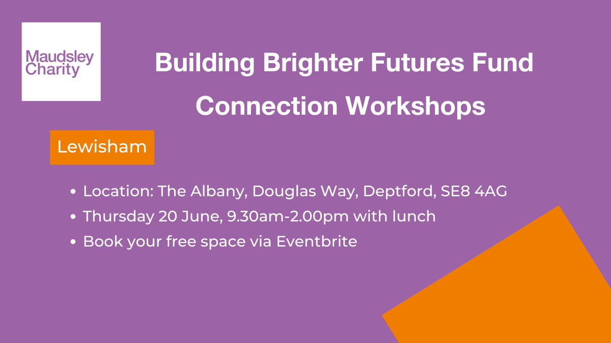 Do you work to improve the mental health of young people in Lewisham? You could be eligible for a grant from our Building Brighter Futures fund. Book a free place at our connection workshop to talk to us and meet others working in your area. More details: eventbrite.co.uk/e/897160781047