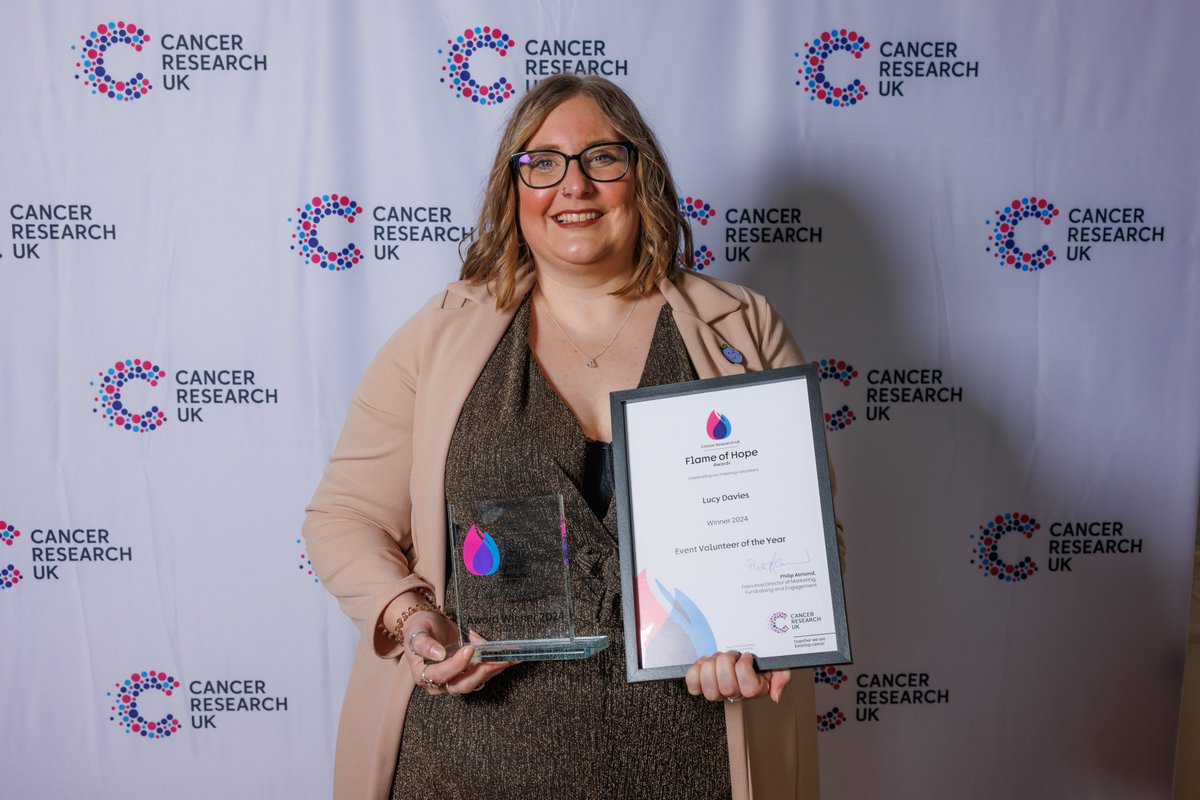 CRUKCymru's tweet photo. Lucy Davies from Swansea was recently awarded a Flame of Hope Volunteer of the Year award. She has volunteered at over 100 events and makes a huge difference thanks to her commitment and hard work

“I’ve gained a second family through Cancer Research UK and I’ve made some wonderful friends.

“One of the roles I do quite a lot is volunteer manager at Race for Life events. There is a lovely family feel at the event and it’s wonderful to see the sense of achievement and purpose people experience by taking part.”

#VolunteersWeek