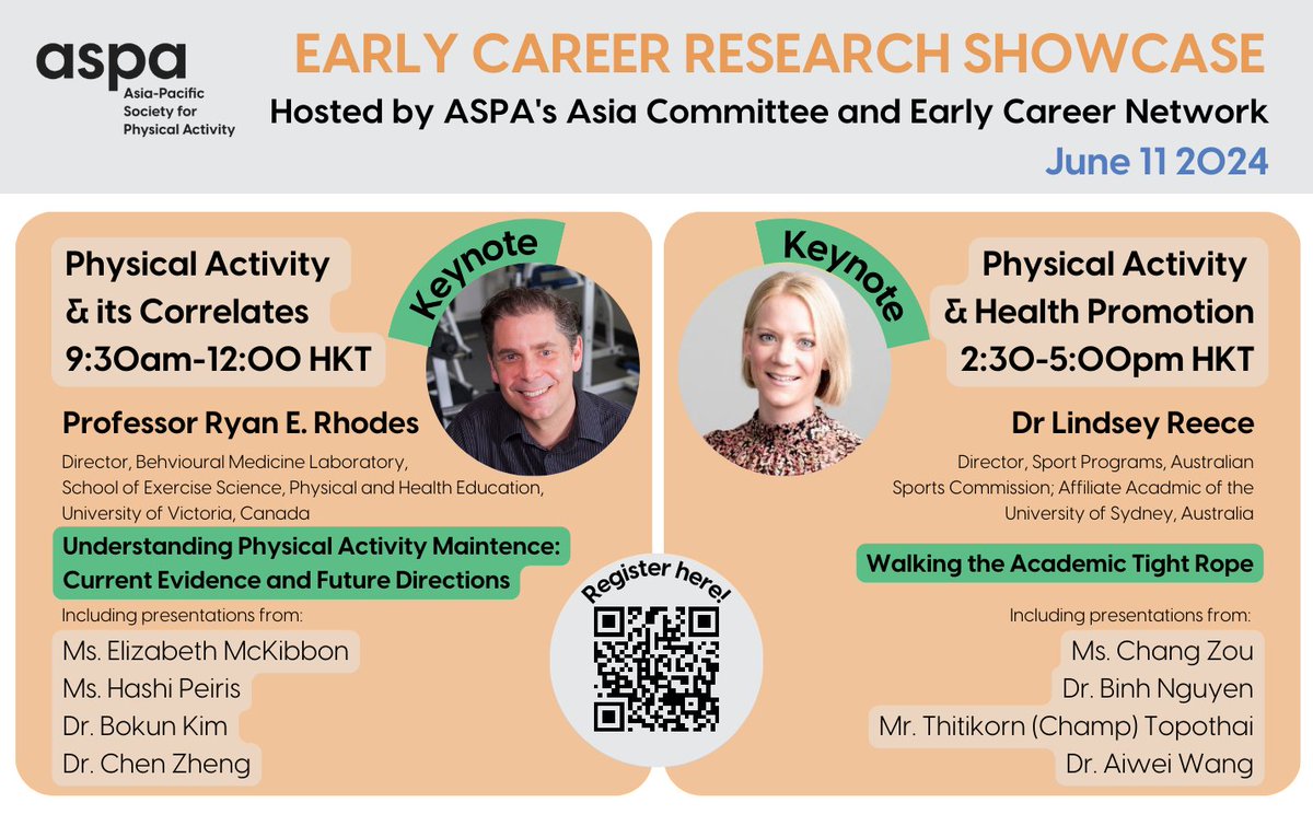 📢 Register now for the early career research showcase!

This showcase aims to facilitate #physicalactivity research exchange among early career researchers from Asia and Pacific region.

aspactivity.org/event/aspa-ear…