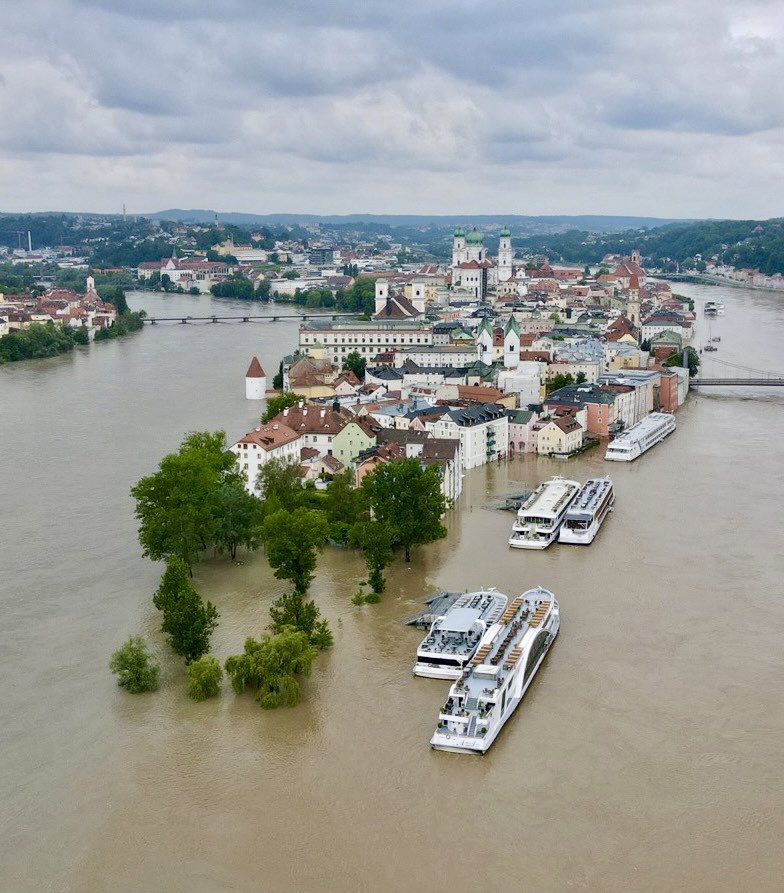 Passau, Donau 9,90 Meter. Foto: Stefan Schopf/ Bürgerblick
