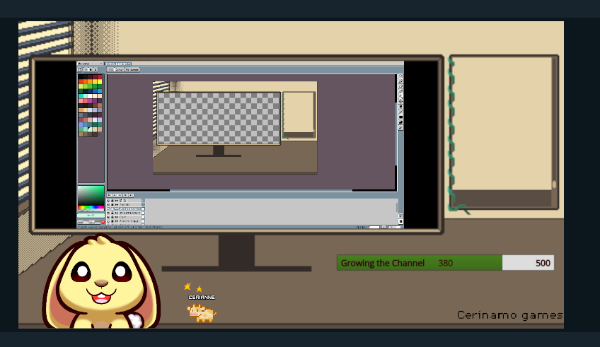 Back from a week on vacation, and spend this morning trying to make my streaming background a little nicer again. What do we think of the added window?  Also, I need to edit the size of the screen..  RIP.

#streaming
#pixelart
#upgrading
#indiedev