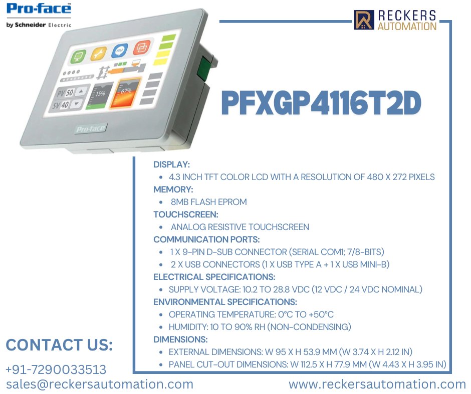 reckers_india's tweet image. Upgrade your machine control! PFXGP4116T2D HMI at a discounted price.
Shop Now! 
Phone: 7290033513
Email: sales@reckersautomation.com
IndiaMart: indiamart.com/reckersautomat…
reckersautomation.com

#SchneiderElectric #Proface #HMI #industrialautomation #reckersautomation