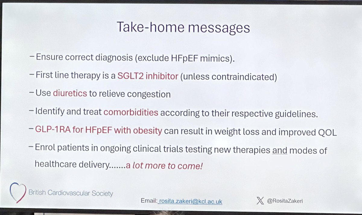 Very interesting talk by Dr @RositaZakeri on managing HFpEF. 
#BCS2024