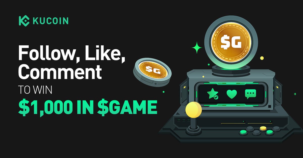 kucoincom's tweet photo. 🎉 #Giveaway: Celebrate $GAME listing on #KuCoin!

To enter: 
1️⃣Follow @kucoincom &amp; @GameOn_HQ
2️⃣Like &amp; Repost
3️⃣Comment " $GAME listed on #KuCoin " + tag 2 friends
4️⃣Fill out: https://t.co/zd2anexD0n

🎁 $1,000 in $GAME for 100 winners
⏰ Ends at 13:00 Jun 7 (UTC) https://t.co/oRAF8cQhrf