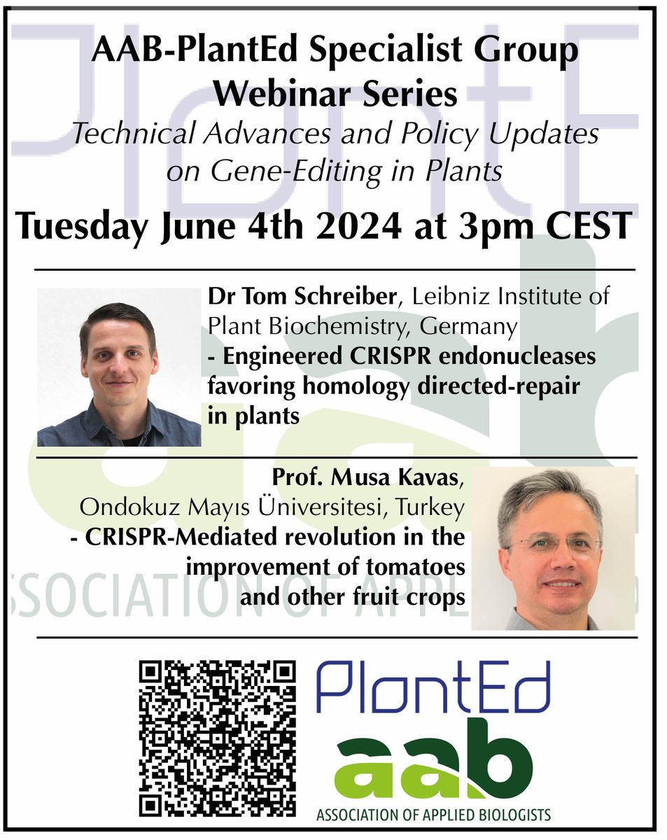 GARNet UK Plant Science (@garnetweets) on Twitter photo Final opporunity to register for todays 3pm CEST <a href="/AABiologists/">AAB @aabiologists.bsky.social</a>  <a href="/COST_PlantEd/">@COST_PlantEd</a> webinar on plant #geneediting
> Tom Schreiber: Engineered CRISPR endonucleases favoring HDR in plants
> Musa Kavas: CRISPR revolution in the improment of tomatoes+other fruit
🕸️ us02web.zoom.us/meeting/regist… Final opporunity to register for todays 3pm CEST <a href="/AABiologists/">AAB @aabiologists.bsky.social</a>  <a href="/COST_PlantEd/">@COST_PlantEd</a> webinar on plant #geneediting
> Tom Schreiber: Engineered CRISPR endonucleases favoring HDR in plants
> Musa Kavas: CRISPR revolution in the improment of tomatoes+other fruit
🕸️ us02web.zoom.us/meeting/regist…
