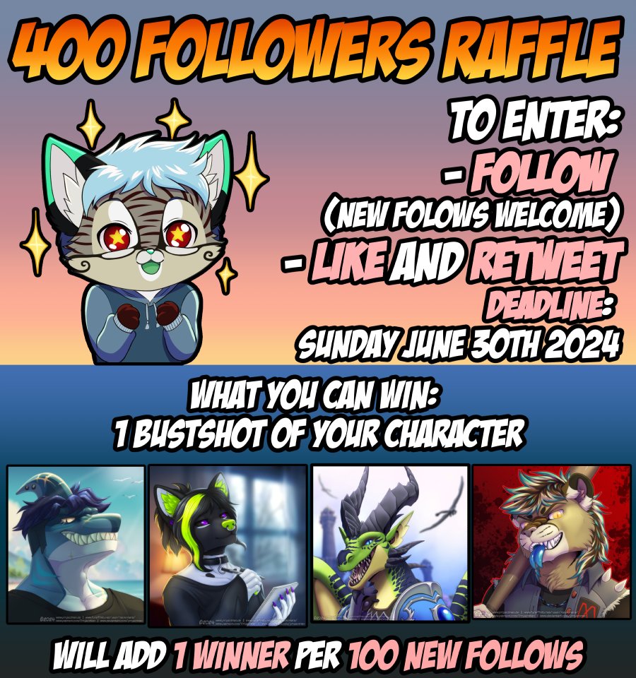 Project_Nao's tweet photo. 🎉Yay! Thank you so much for 400 Followers! 🎉
Let's celebrate with a raffle!

To enter:
🆙Follow (New followers welcome)
⭐️Like
🔁 Retweet

Deadline: June 30th 2024

Will add 1 winner per 100 new follows added. 👀 https://t.co/Wihn5Pid1B