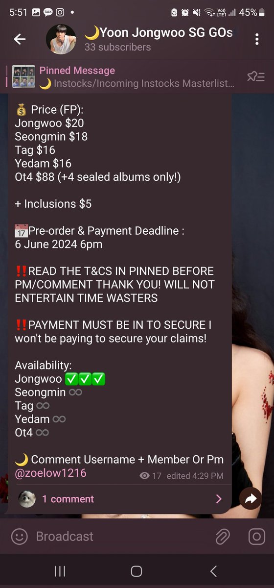jongwoocafesg's tweet photo. *Note that all prices are without PayPal fees! And in SGD! Members are guaranteed and only 2 slots for jongwoo avail! https://t.co/niyESJIdDz
