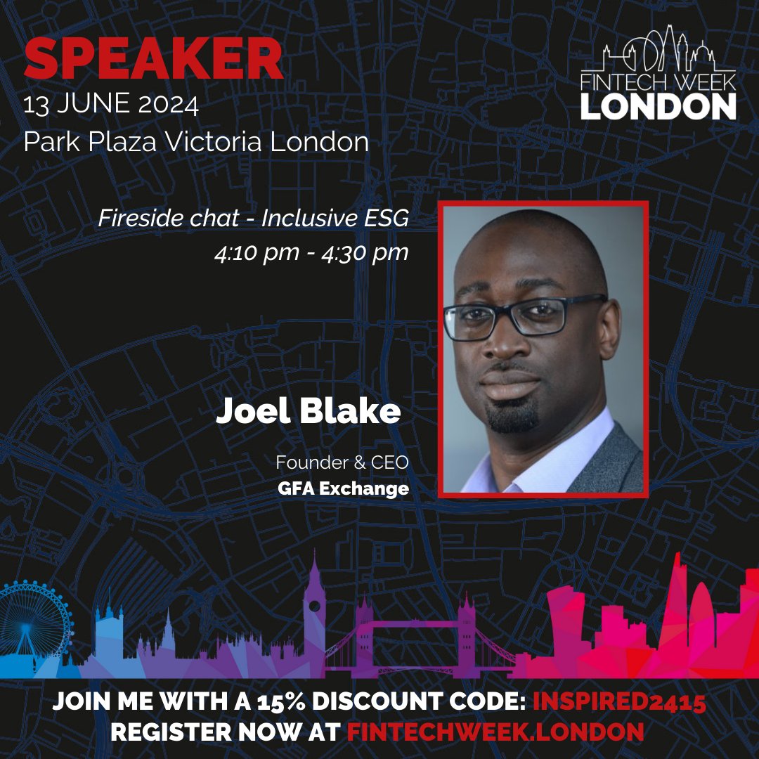 Joel Blake O.B.E (@mrjoelblake) on Twitter photo I'll be on stage on Thursday 13 June for the flagship conference of <a href="/FintechWeekLDN/">Fintech Week London</a> at the Park Plaza Victoria London. 70% of attendees are decision-makers from the finance and fintech industry! Get 15% off admission tickets with code INSPIRED2415. fintechweek.london I'll be on stage on Thursday 13 June for the flagship conference of <a href="/FintechWeekLDN/">Fintech Week London</a> at the Park Plaza Victoria London. 70% of attendees are decision-makers from the finance and fintech industry! Get 15% off admission tickets with code INSPIRED2415. fintechweek.london