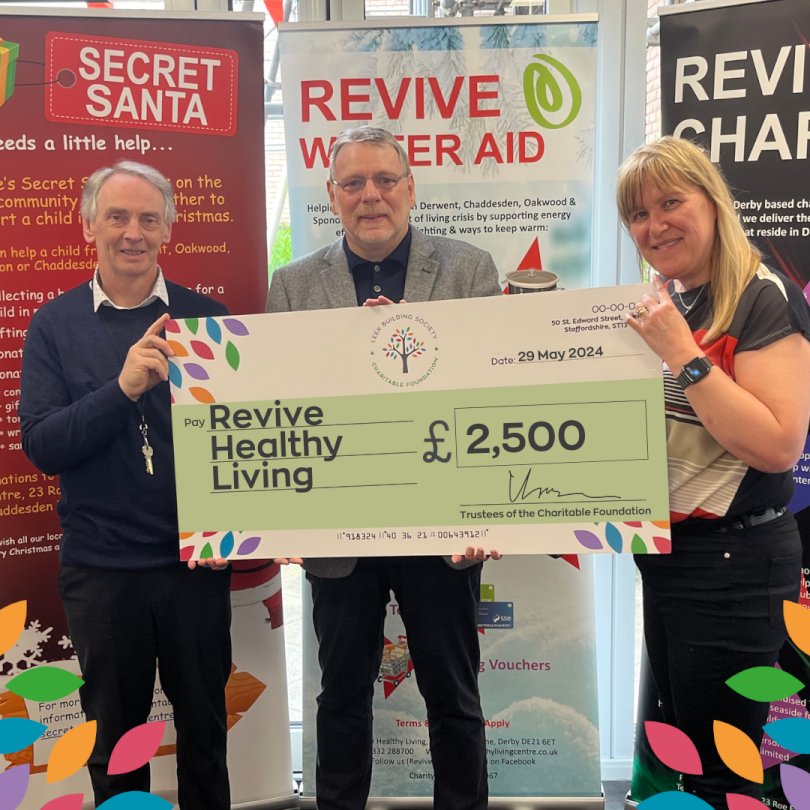 CentreRevive's tweet photo. The @LeekBuildSoc Charitable Foundation have visited Revive, as they are providing a grant to support our community initiatives. Foundation Trustee, Mark Schofield, presented the cheque and learned more about the impactful ways this funding will help young adults in Derby access a second chance at further education & training.

If you know someone the project might help please email Martin Rawson at reviveaid@revivecentre.com setting out the help they might need and why. Please note they need to live in Chaddesden, Spondon or Oakwood. T&C's apply.

Find out more about the Leek Building Society Charitable Foundation here: https://t.co/KUNdHOqfWo