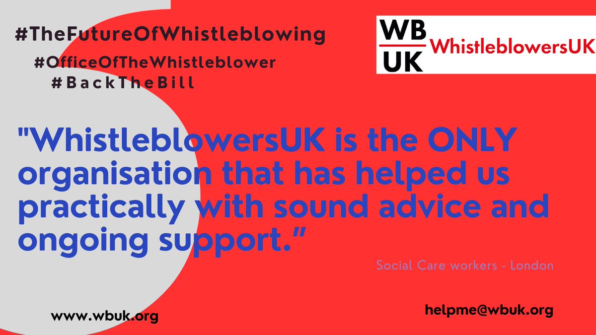 WB_UK's tweet image. We are currently assisting a number of #Whistleblowers from #SocialCare who are being subjected to unnecessary litigation as part of the care sector response to its #Wrongdoing - £££’s that could be spent on care equality not extortionate fees.
@peter__duffy @Jes123tia456
