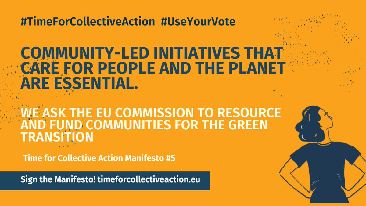 👍Community-led initiatives that care for people &amp; the planet are essential
👎Yet their activities are not valued
📢 We call on <a href="/EU_Commission/">European Commission</a> to provide funding and to resource people &amp; communities for the green transition
Sign ✍️timeforcollectiveaction.eu
#TimeForCollectiveAction