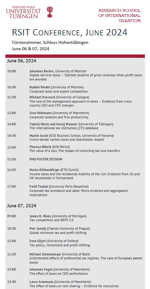 Research School of International Taxation (@rsit_tue) on Twitter photo This week <a href="/uni_tue/">Universität Tübingen</a>: looking forward to our research unit's conference in Tübingen castle 🏰
We are all excited for a stellar line up to learn about international tax! This week <a href="/uni_tue/">Universität Tübingen</a>: looking forward to our research unit's conference in Tübingen castle 🏰
We are all excited for a stellar line up to learn about international tax!