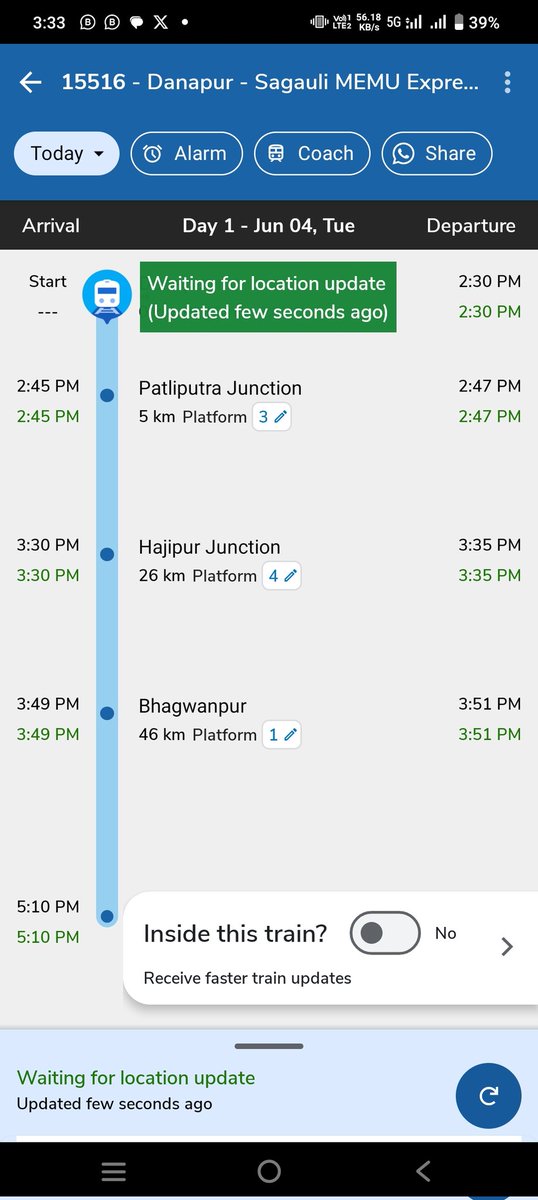 Salauddinllb086's tweet photo. #400Paar #BJP 
#trainLate 50 min
मान.. @RailwaySeva व @drmdnr जी आखिर सुधार होगा या नहीं... चू..
#train No-15516 विलंब क्यों ?
@PMOIndia
@AshwiniVaishnaw
@drmsee1
@gadbihar
@Spjdivn
@Srdomspj
@EasternRailway
@ECRlyHJP
@RailMinIndia
@ECRlyHJP
@RPF_INDIA
@ANI
#लोकसभा_आमचुनाव_2024 https://t.co/37qde7eFaQ