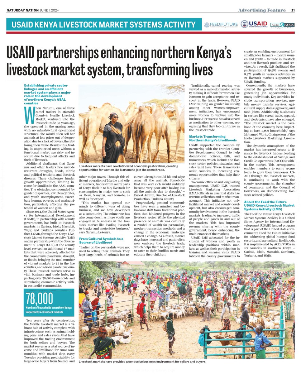 USAID partnerships are enhancing northern Kenya’s livestock market system and transforming lives. Learn more about how livestock markets are driving business growth, creating jobs, and facilitating financial access through SACCOs.  #ADecadeofResilienceBuilding
<a href="/USAIDKenya/">USAID Kenya</a>