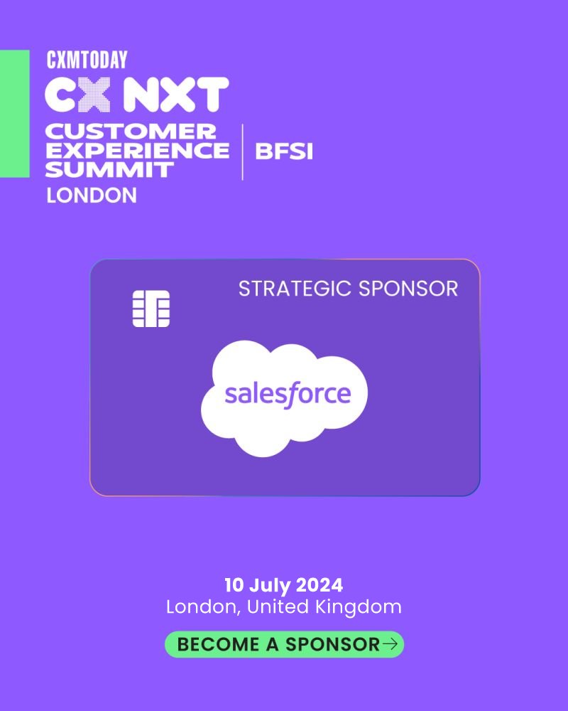 CXM_Today's tweet photo. We're glad to welcome Salesforce as a 𝗦𝘁𝗿𝗮𝘁𝗲𝗴𝗶𝗰 𝗦𝗽𝗼𝗻𝘀𝗼𝗿 for the 𝗖𝗫 𝗡𝗫𝗧 𝗕𝗙𝗦𝗜 𝗦𝘂𝗺𝗺𝗶𝘁, London 2024!

Explore Sponsorship: https://t.co/5yiVIeGJp5

#CXNXTBFSI #Sponsor #CX #BFSI #CustomerExperience https://t.co/EEbE0oK5Ox