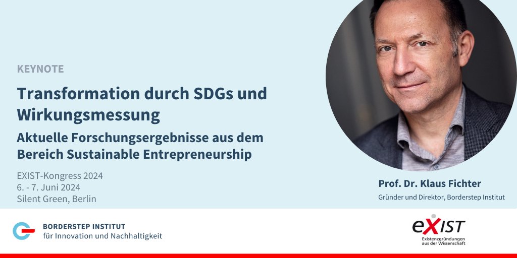 Wir feiern 25 Jahre EXIST – das größte deutsche Gründungsnetzwerk! 🎉Borderstep Leiter Prof. Dr. Klaus Fichter hält auf dem EXIST-Kongress 2024 die Keynote zur Impact Startups Session. 
📅 6.-7. Juni 2024
📍 Silent Green, Berlin  
Mehr dazu hier: borderstep.de/event/exist-ko…

#EXIST25
