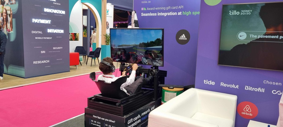 TilloHq's tweet photo. WIN a ticket to the Silverstone F1 this July by experiencing our state-of-the-art F1 simulator at stand 1F170 at #Money2020EU!

Book a meeting with us via the Money20/20 app or pop by our stand - we'd love to chat!

#TilloShowYourSpeed #Tillo #Money2020EU #GiftCards #GiftCardAPI https://t.co/oXZVeLMo9l