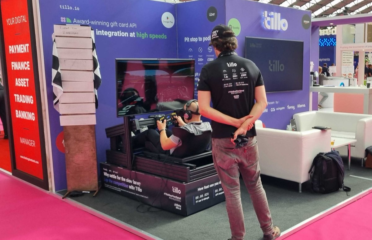 TilloHq's tweet photo. WIN a ticket to the Silverstone F1 this July by experiencing our state-of-the-art F1 simulator at stand 1F170 at #Money2020EU!

Book a meeting with us via the Money20/20 app or pop by our stand - we'd love to chat!

#TilloShowYourSpeed #Tillo #Money2020EU #GiftCards #GiftCardAPI https://t.co/oXZVeLMo9l