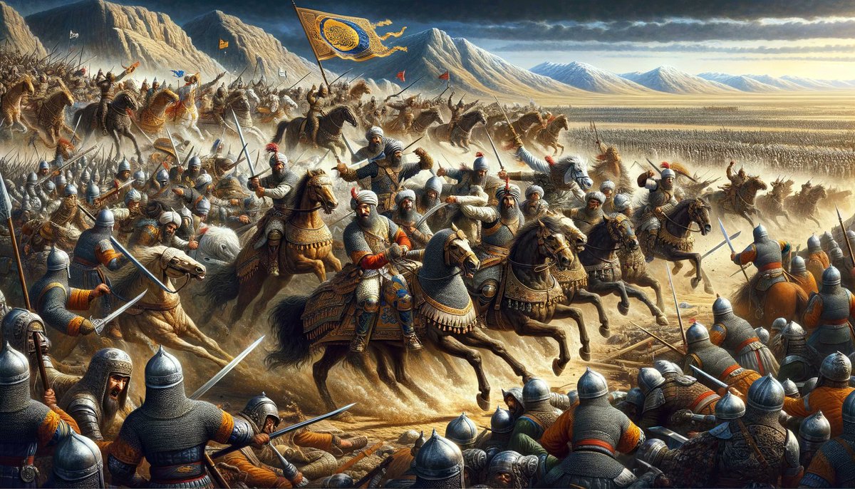 HistoryRelivedS's tweet photo. The Mamluk Sultanate's Victory at Ain Jalut (1260): The Mamluks of Egypt achieved a significant victory over the Mongols at the Battle of Ain Jalut on September 3, 1260. This battle took place in the Jezreel Valley, located in present-day Israel, and marked the first substantial defeat of the Mongol Empire, which had been expanding rapidly across Asia and into Europe and the Middle East.

The Mamluk Sultanate, under the leadership of Sultan Qutuz and his deputy Baibars, faced the Mongol forces led by Kitbuqa, a general of the Great Khan Hulagu. Prior to the battle, the Mongols had already captured and sacked Baghdad in 1258, bringing the Abbasid Caliphate to an end and spreading fear across the Muslim world. The Mongol advance continued as they moved into Syria, capturing Aleppo and Damascus.

The Mamluks, realizing the existential threat posed by the Mongols, strategically withdrew from Syria to regroup in Egypt. Sultan Qutuz managed to unite the Mamluk forces and orchestrated a military campaign to counter the Mongol threat. Qutuz's leadership was crucial, as he not only prepared his troops for battle but also ensured political stability within the Sultanate to focus on the external threat.

The confrontation at Ain Jalut was decisive. The Mamluks used their knowledge of the terrain and their superior cavalry tactics to outmaneuver the Mongol forces. They employed a feigned retreat, a tactic they had learned from the Mongols themselves, to lure Kitbuqa's forces into a vulnerable position. Once the Mongols were drawn in, the Mamluks launched a counterattack, surrounding and overwhelming them.

Kitbuqa was captured and executed, and the Mongol army was routed. This victory was significant for several reasons. Firstly, it halted the westward expansion of the Mongol Empire into the Muslim heartlands, preserving the political and cultural landscape of the Middle East. Secondly, it demonstrated the military prowess of the Mamluks, establishing them as a dominant power in the region. Finally, the victory at Ain Jalut boosted the morale of Muslim forces, who had been demoralized by the relentless Mongol conquests.

The aftermath of the battle saw the Mamluks consolidating their power in the region. Baibars succeeded Qutuz as Sultan after the latter was assassinated shortly after the battle, and under his rule, the Mamluk Sultanate continued to strengthen its position. The Mongols, although they remained a formidable power, never again posed a significant threat to the Middle East.