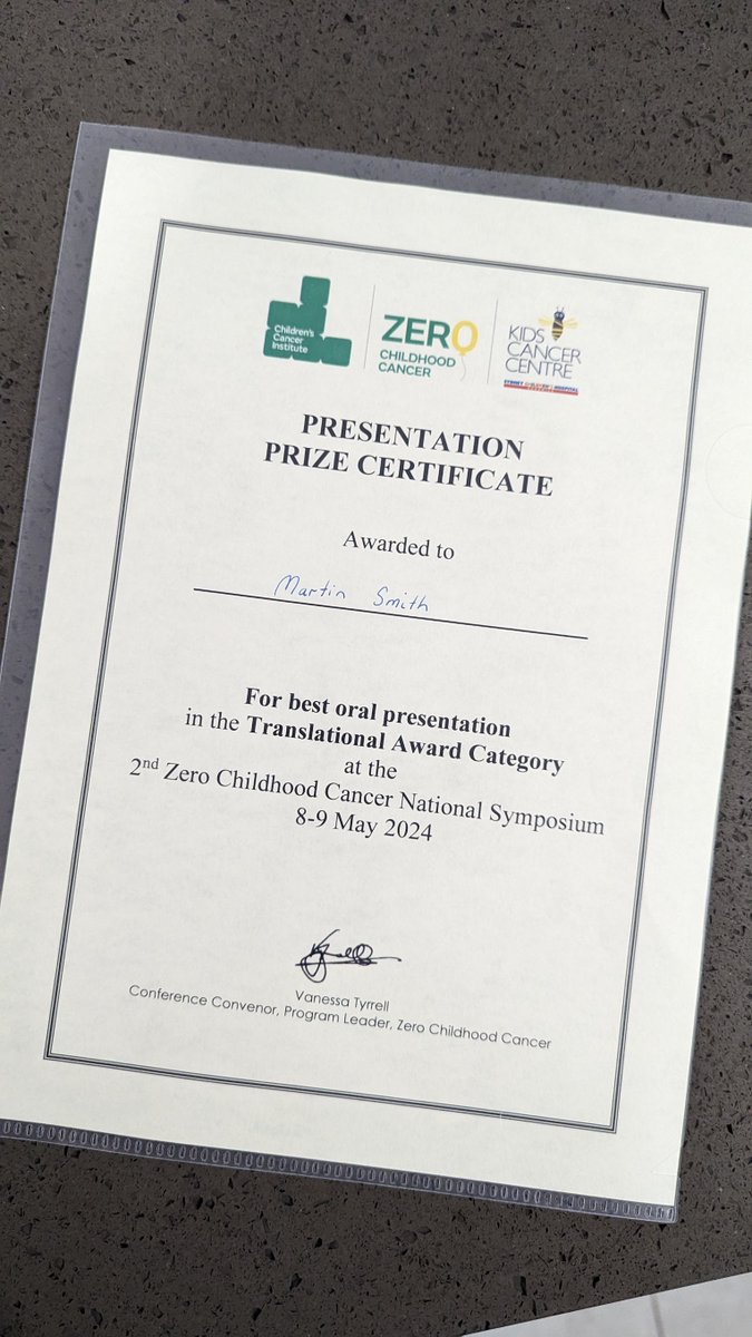 TheRealSmithLab's tweet photo. .@martinalexsmith was awarded the best talk for the Translational Award category at the #Zero Childhood Cancer National Symposium last May @KidsCancerInst https://t.co/5DJ2RVdboN