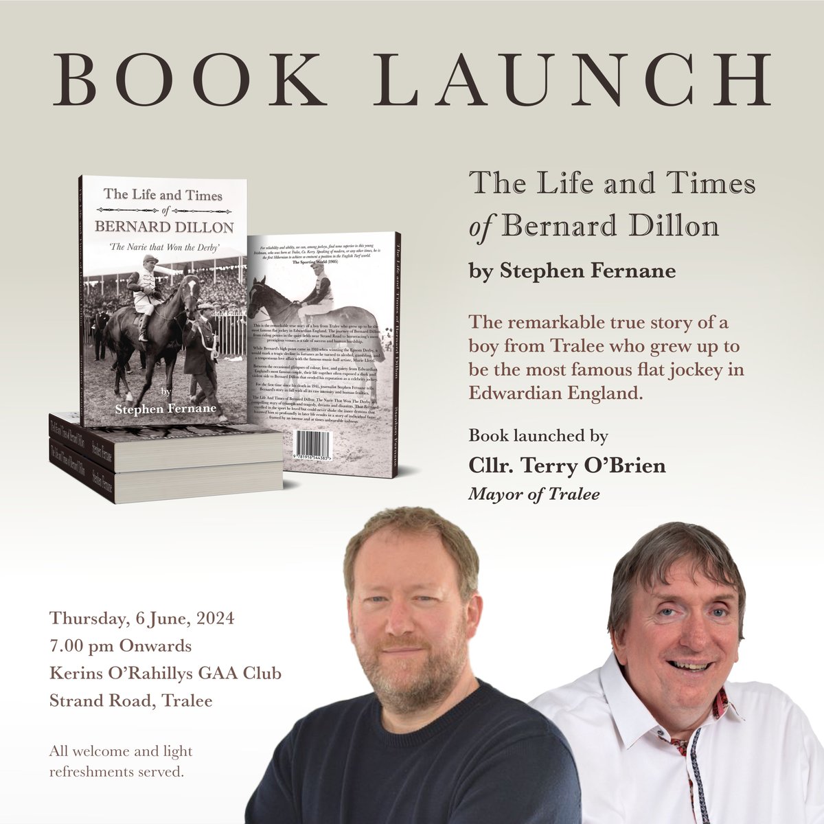 JeremyEditor's tweet image. Really looking forward to this! We launch @stephenfernane's compelling biography of one of Ireland’s greatest and most controversial jockeys this week. All welcome! @korgaa @kerryman_ie @Independent_ie @TraleeChamberAl