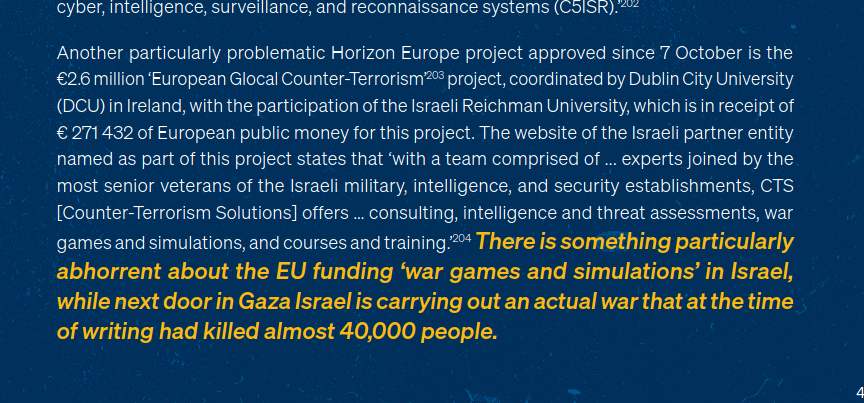 Important research on scale &amp; depth of EU complicity with Israel, incl. Ireland.

Furious to see my own alma mater <a href="/DCU/">Dublin City University</a> in an EU-funded "Counter-Terrorism" "war gaming" programme with an Israeli university, approved DURING the genocide.

See the 🧵&amp;🔗👇

tni.org/en/publication…