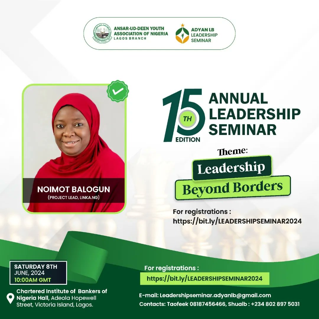 AdyanLB's tweet image. Meet Our Speaker - 
 Dr Balogun Noimot,
Project Lead, Linka.NG

For participation, register at
bit.ly/LEADERSHIPSEMI…

#ADYANLB
#LEADERSHIPSEMINAR
#LEADERSHIPBEYONDBORDERS
