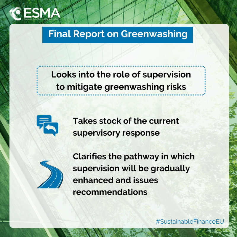 ESMAComms's tweet photo. 🌍 ESAs Final Reports on #Greenwashing are out → https://t.co/GpUrm4u6kd

🥬 supervisory response to greenwashing risks
👁️ view of how sustainability-related supervision can be enhanced
🇪🇺 NCAs – steps 📢 supervision of sustainability-related claim

@EU_Finance @McGuinnessEU