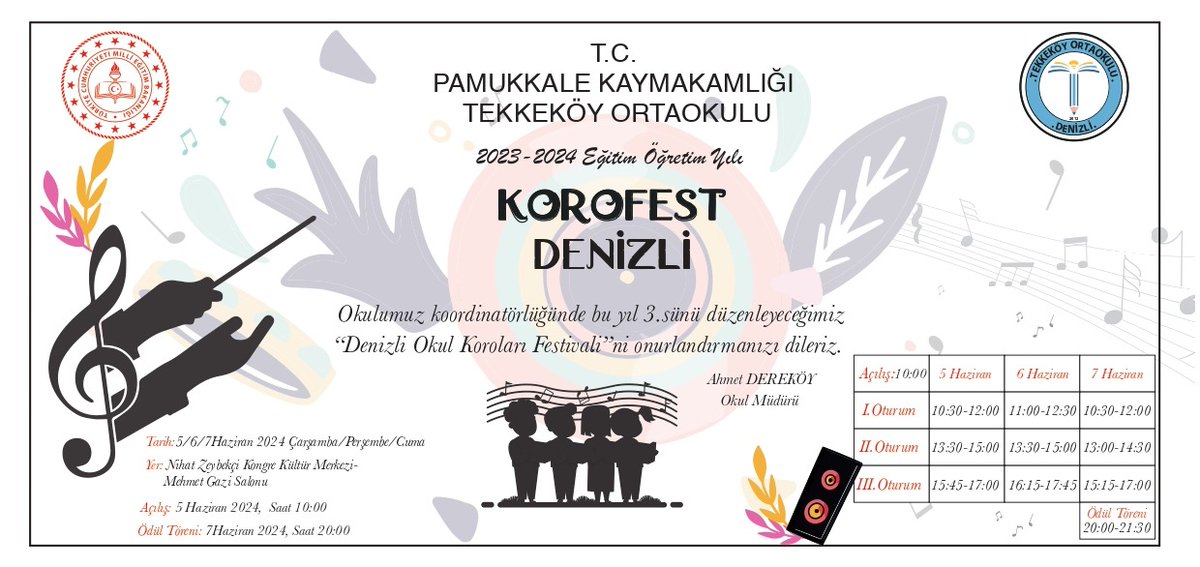 Tekkekoyoo's tweet photo. TekkeköyOrtaokulu'ncadüzenlenen, 05,06,07 Haziran 2024 günlerinde gerçekleşecek Korofest Denizli'ye herkesi bekleriz 🙏 Açılış 05 Haziran Saat 10:00'da Nihat Zeybekçi Kongre ve Kültür Merkezi, Mehmet Gazi Salonunda gerçekleşecektir.
@denizlimem @emre_caliskan @mhtcimen @YTEMEL3 https://t.co/Sv4TcupWGz