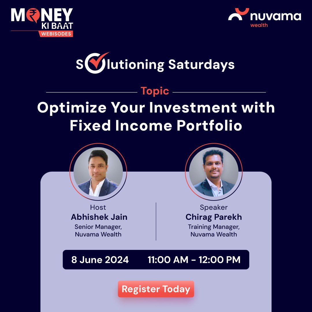 Nuvama_Wealth's tweet image. This week, dive into a series of enlightening #webisodes, featuring Your Path to a Secure Retirement: Pension Plan Insights and How to Optimize Your Investment with a Fixed Income Portfolio.

Register now by clicking the link below:
tinyurl.com/5n6hkra2
.
.
 #Webisodes