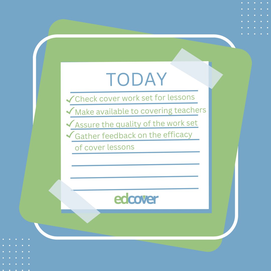 Edcover1's tweet photo. Cover Managers, we understand how demanding your role can be, with edcover you can:

- Check cover work set for lessons
- Make this available to covering teachers
- Assure the quality of the work set
- Gather feedback on the efficacy of cover lessons

✉️info@edcover.co.uk https://t.co/AlfRsxMWIQ