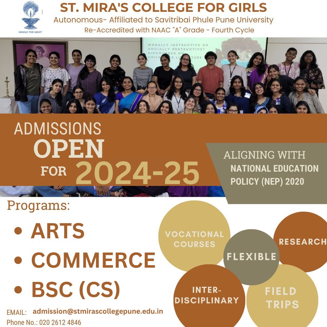 StMirasCollege's tweet photo. St. Mira’s College for Girls, Pune invites applications from students desiring admissions UG  B.A. , https://t.co/LAhALjGfpg, https://t.co/wfZ9wm2ATM(Computer Science), AICTE approved BBA and BCA courses for academic year 2024-2025 w.e.f. 7th Jun. https://t.co/pFNbtECMOv
