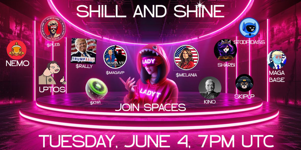 I’m back on the mic! Shill &amp; Shine your #X1000Gems with me today! ✨💎 

🥝 🐠🇺🇸🐶 Today’s headliners are: <a href="/KiwiDefi_/">Kiwi DeFi 🥝</a> , <a href="/NemoResearch/">NEMO</a>, <a href="/skimaskpup/">Ski Mask Pup (CTO)</a> &amp; <a href="/Firstladyparody/">MAGA Melania</a>. I’ll be giving away $400 ($100 each) to 4 lucky listeners sponsored by our headliners! Make sure to follow their