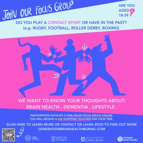 Do you play a contact sport (e.g. rugby, football) or have you played one in the past? Are you aged 18-39? If so, we would love to hear your thoughts on brain health! Involvement would be a one hour online focus group with a £20 voucher for your time @DementiaHealth #BrainHealth