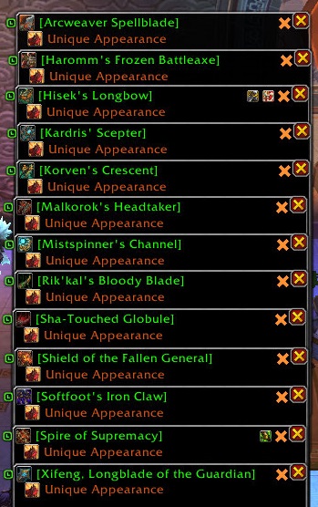 JodmosBear's tweet photo. @Wowhead If All the Things is anything to go by there are 13 weapons/shields that only come from Mythic Siege. (There are other items with same names from other sources but not these specific appearances) https://t.co/j8XJ6PuNVh