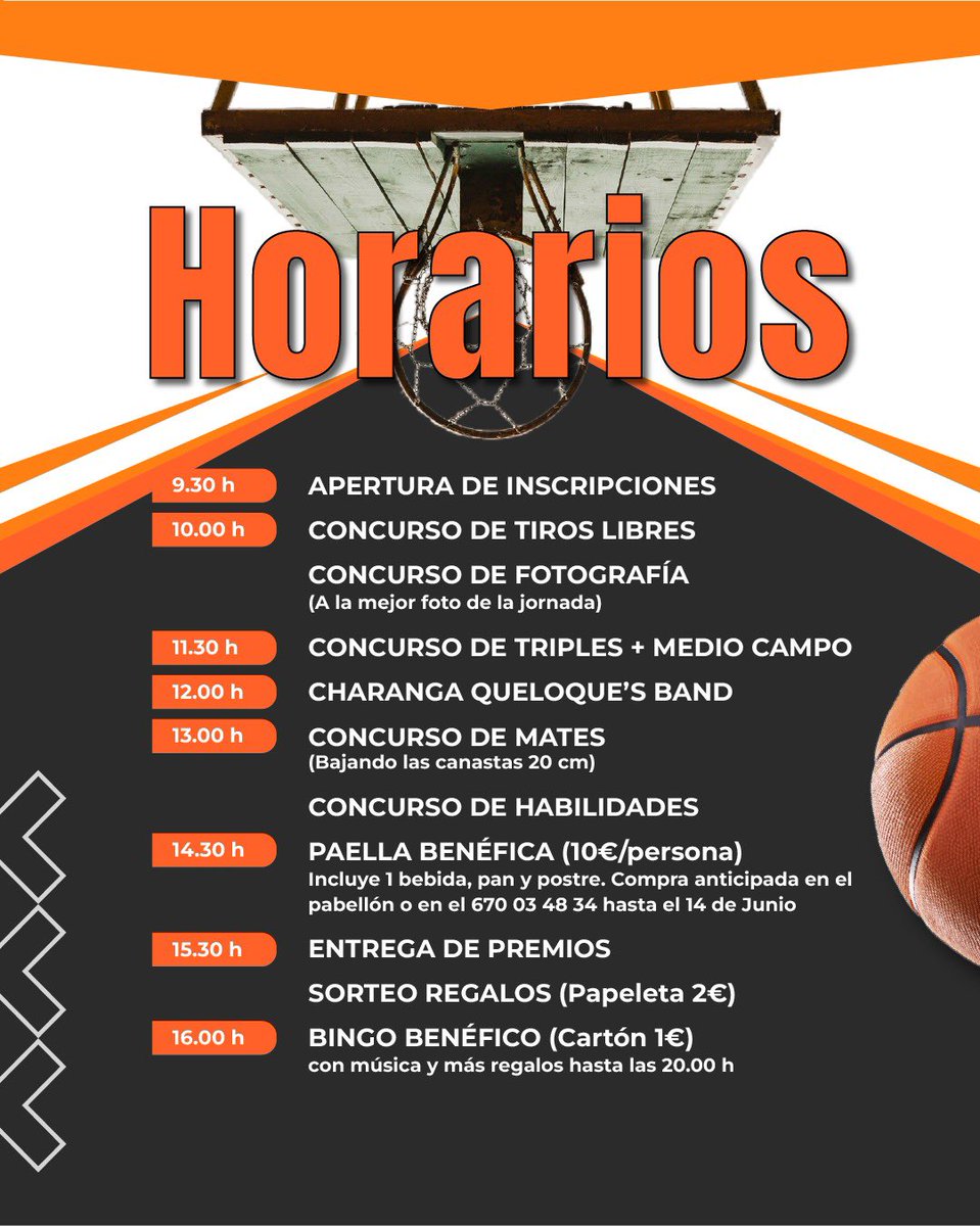 BASKET y SOLIDARIDAD 🏀💙

II Jornada Benéfica de Basket “VAMOS CHETO” a beneficio de ASTUCE

🗓️ 16 JUNIO 
📍Indoor Sports Center

Concursos, sorteos, ➕ de 400 premios de todo tipo para asistentes y concursantes…

NO TE LO PIERDAS 👏