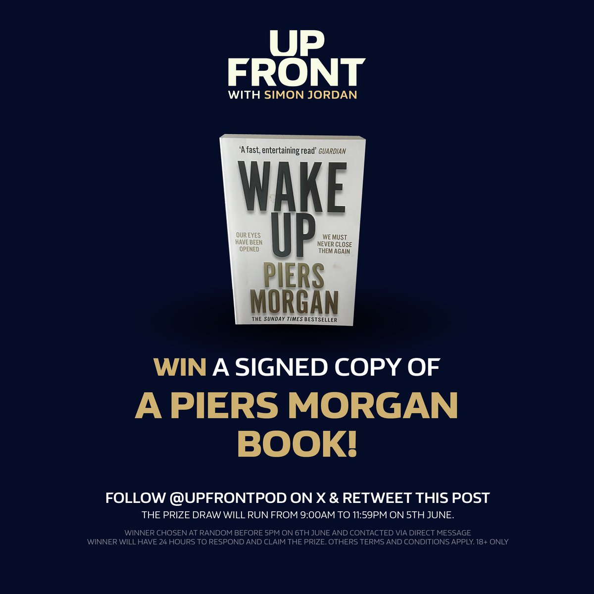 UpFrontPod's tweet image. 📚 For the chance to win a signed book from our latest #UpFront guest @piersmorgan

👍 Follow @UpFrontPod
🔁 RT this post

The prize draw will run from 9:00am until 23:59pm on the 5th June.

18+ Terms apply

wh.bet/UpFrontPiersMo…