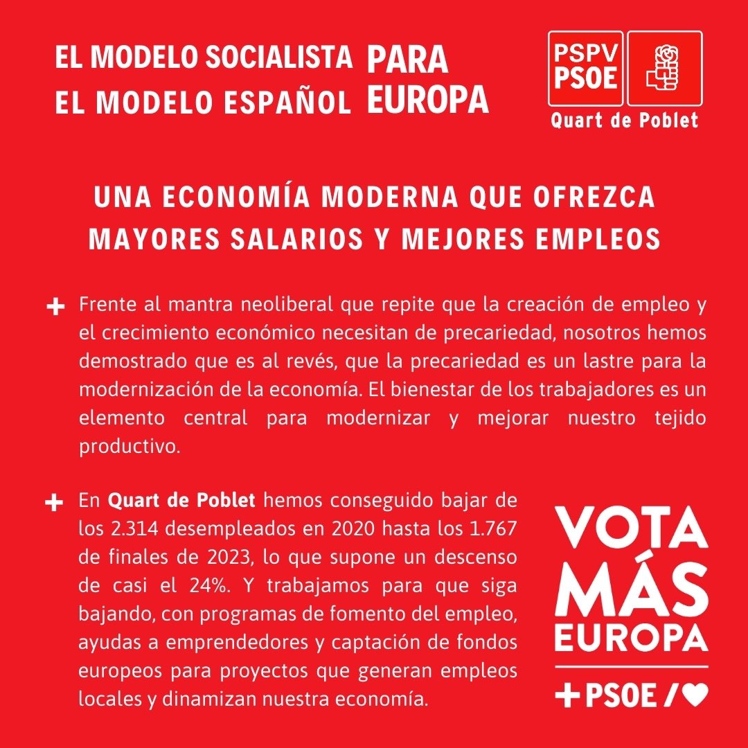 El domingo elegimos entre avanzar o retroceder. Entre más derechos o menos. Entre mejores empleos con mayores salarios o la precariedad laboral que siempre trae la derecha. 

El 9 de junio vota #MásEuropa #VotaPSOE