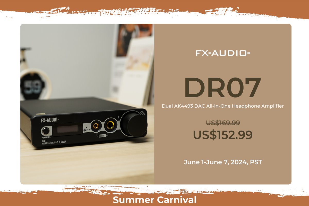 fxaudiovip's tweet photo. 🎉Summer Carnival Extravaganza!🎧
👏Get ready for the ultimate audio experience with our #FXAUDIO #DR07 Dual AK4493 #DAC All-in-One Headphone #Amplifier at an unbeatable discount!🌞
✨Let's dive into the sound of summer and save big today! 🏖
#AK4493 #Chip #HiFi #audio #music https://t.co/stmMY8K0HY