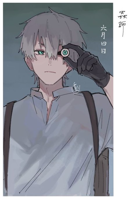 「grey hair one eye covered」 illustration images(Latest)
