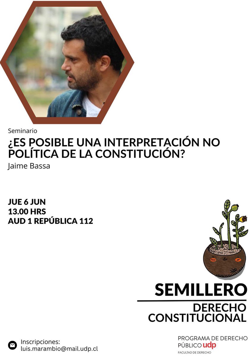 Domingo Lovera Parmo (@domingarra) on Twitter photo Esta semana tenemos dos grandes sesiones en el semillero de derecho constitucional 🌱
Hoy, MAR 4/6, <a href="/RadioGuiloff/">Matias Guiloff</a> y <a href="/Catalina_V30294/">Catalina Vargas Maldonado</a>
Pasado mañana, JUE 6/6, <a href="/Jaime_Bassa/">Jaime Bassa</a>
Siempre a las 13.00 hrs. en el AUD 1 de República 112 🌱 Esta semana tenemos dos grandes sesiones en el semillero de derecho constitucional 🌱
Hoy, MAR 4/6, <a href="/RadioGuiloff/">Matias Guiloff</a> y <a href="/Catalina_V30294/">Catalina Vargas Maldonado</a>
Pasado mañana, JUE 6/6, <a href="/Jaime_Bassa/">Jaime Bassa</a>
Siempre a las 13.00 hrs. en el AUD 1 de República 112 🌱