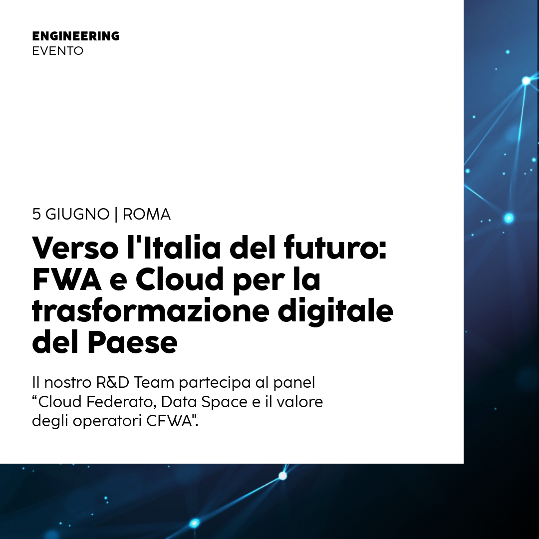 EngineeringSpa's tweet image. Giovanni Frattini del nostro gruppo R&amp;amp;S, nonché membro del Facilitation Group di IPCEI CIS, partecipa all'evento annuale #CFWA previsto il 5/06 e interviene nel panel “#Cloud Federato, #DataSpace e il valore degli operatori CFWA” alle 11.

Registrati qui: eventbrite.it/e/fwa-e-cloud-…