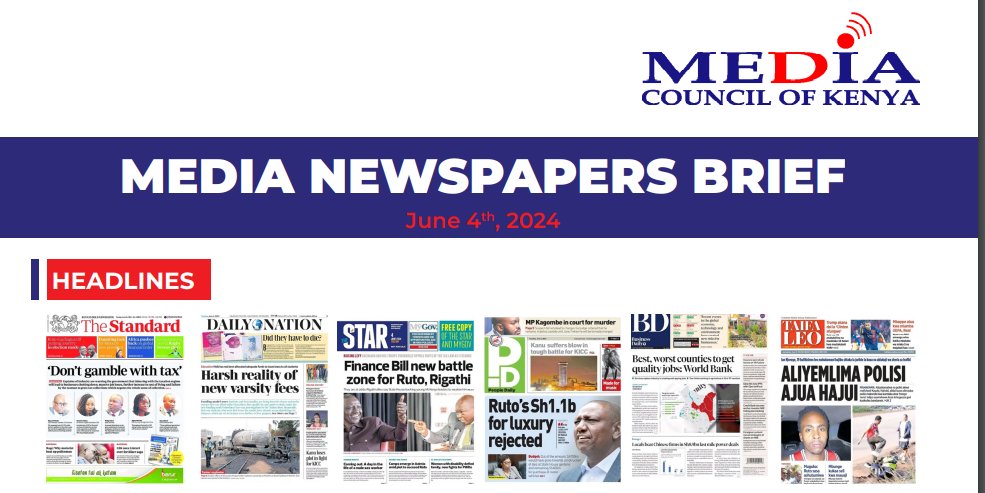 Headlines: New measures and challenges as contained in the #FinanceBill2024,  university's funding model challenges, budget allocation of the executive office, and a report by <a href="/WorldBankKenya/">World Bank Kenya</a> on counties with formal employment opportunities.

▶️tinyurl.com/muzw64xu