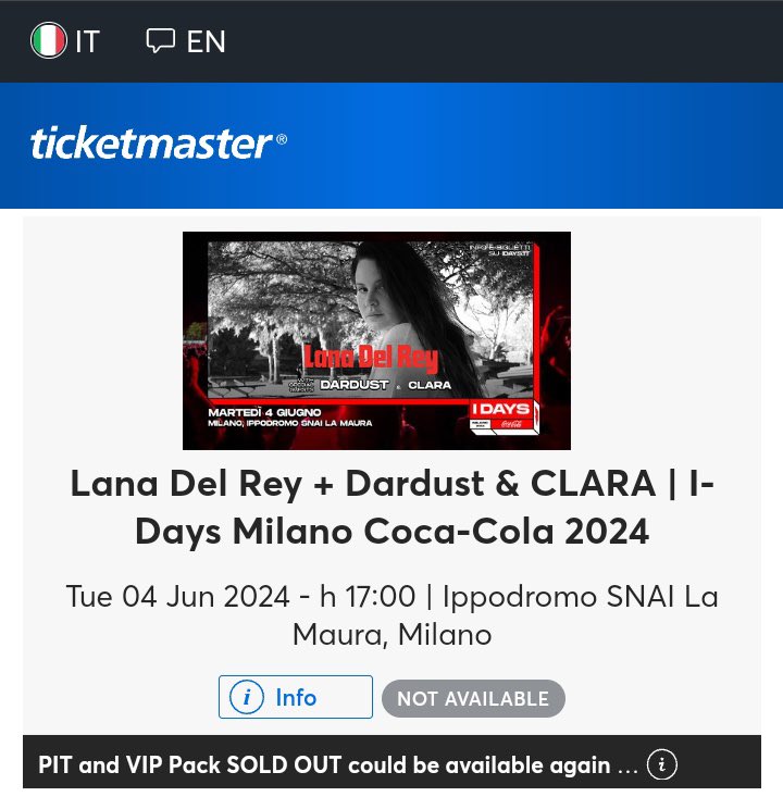 LanasChart's tweet photo. Lana Del Rey's solo show for 80,000 people in Milan was SOLD OUT! https://t.co/ZqMcyVnn2o