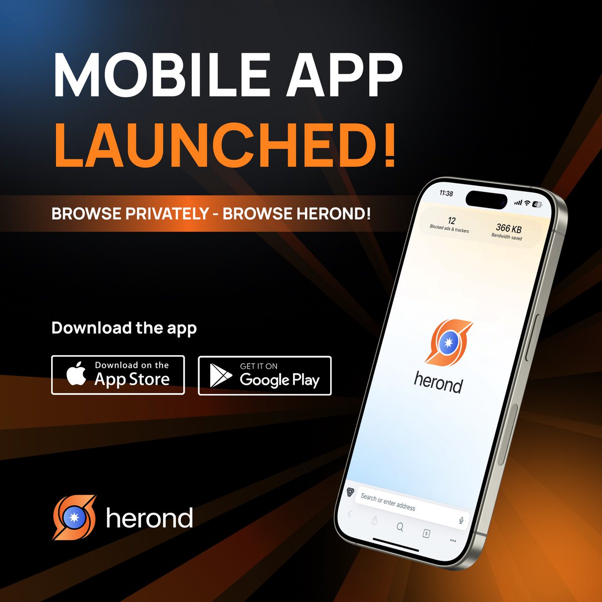 HerondBrowser's tweet photo. 📲Mobile App Version Now Available !!

We're thrilled to announce the official launch of the Herond app for iOS and Android devices!📱

Unleash the power and security of Herond wherever you go! Enjoy private, blazing-fast browsing and a customizable experience – all in the palm of your hand.