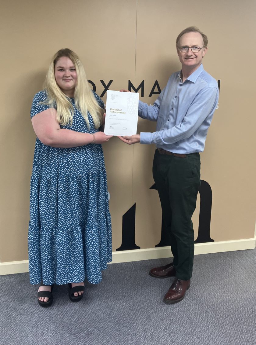 Many congratulations to our account handler - Josie Everall who has now obtained her Certificate in Insurance. Josie is now officially Cert CII - well done Josie! Josie is pictured with Andrew kenyon, Director Cox Mahon